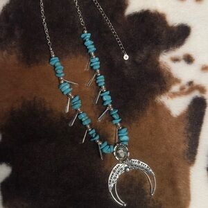 Silver and Turquoise Crescent Necklace